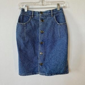 VTG 1980s Guess Button Front Jean Skirt Denim Georges Marciano Sz 28